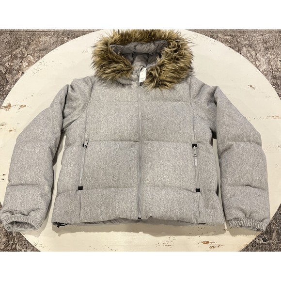 Gap Puffer Jacket Women Large Gray Long Sleeve Full Zip Down Winter Wool Cotton - Picture 16 of 16